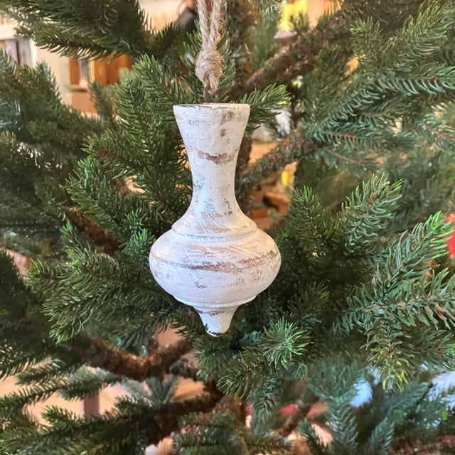 ORNAMENT SPINNING TOP WHITE 4" simplycottage