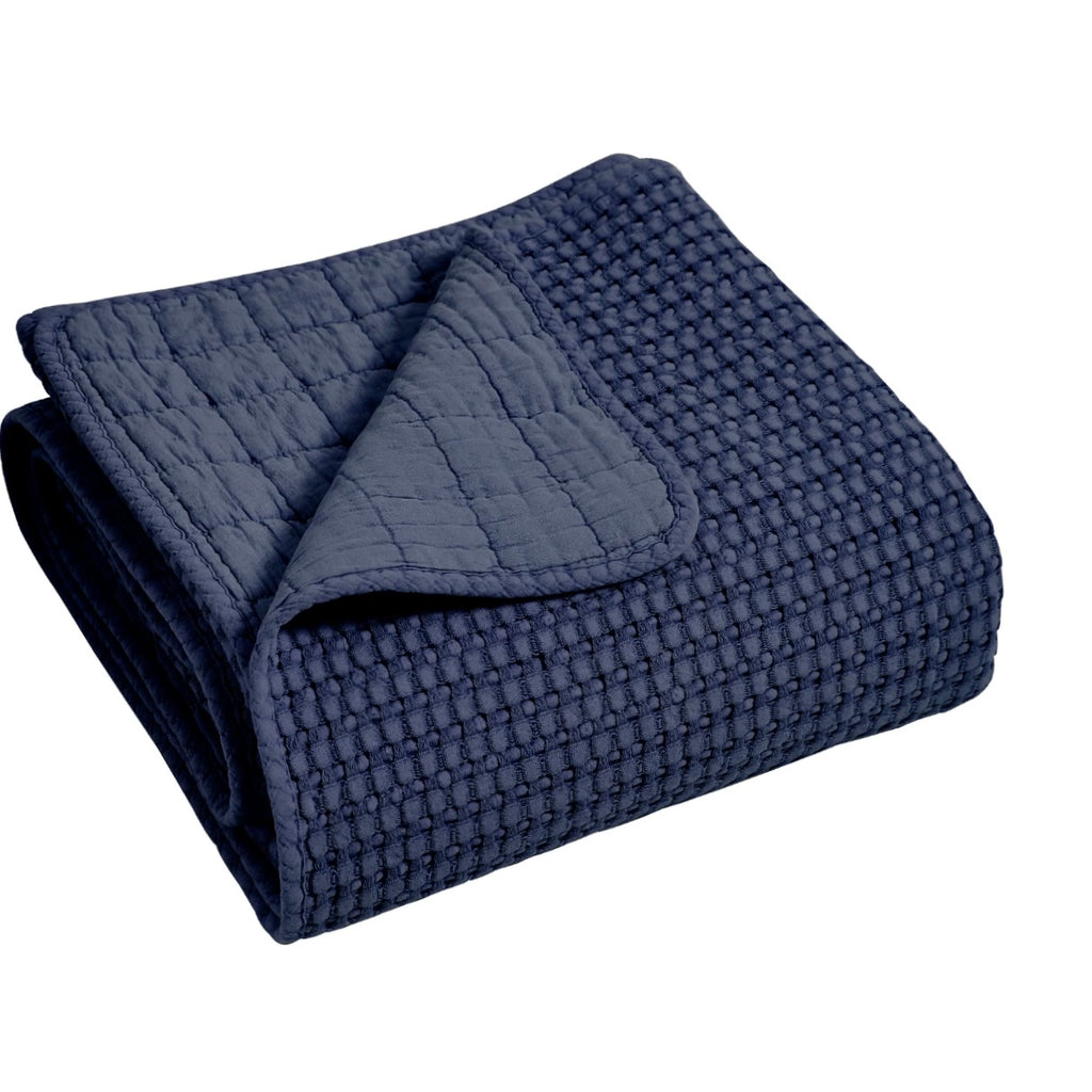 Navy Waffle Throw simplycottage