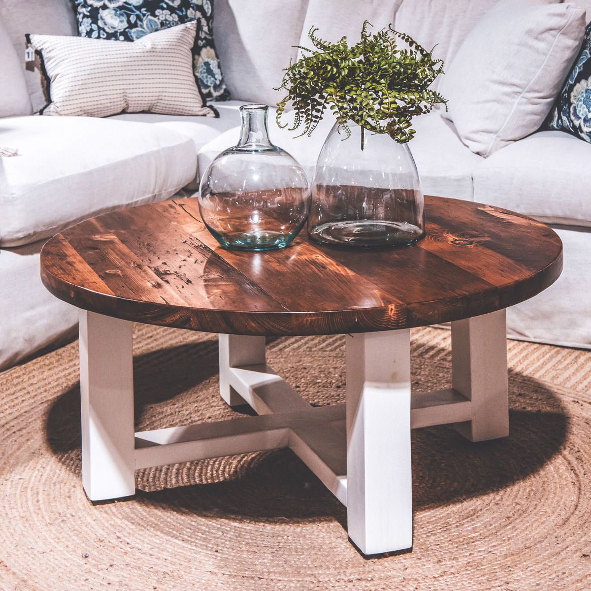 Round Wood X Base Coffee Table – simplycottage